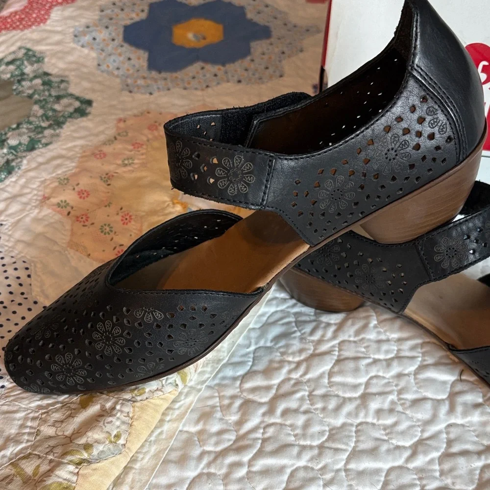 Rieker Mirjam Black Lazer-Cut Mary Jane Heeled Shoes Size 39 - Picture 2 of 16